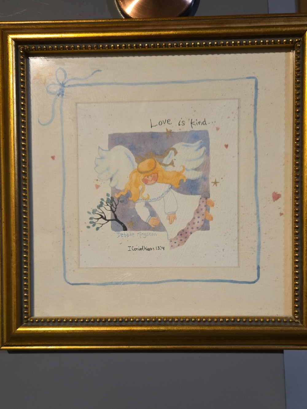 Love Is Kind Angel Wall Art Print in Gold and Cream